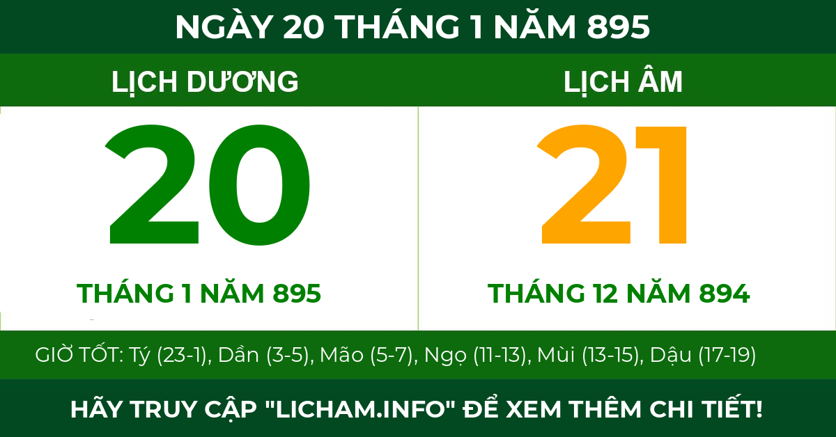 lịch âm ngày 20 tháng 1 năm 895