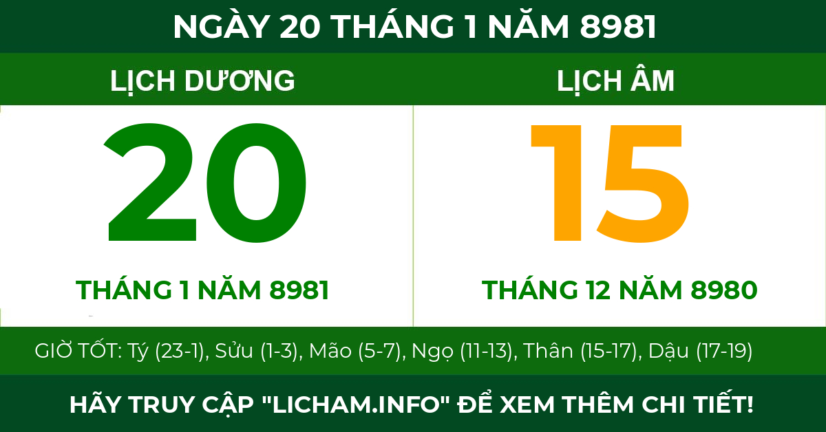 lịch âm ngày 20 tháng 1 năm 8981