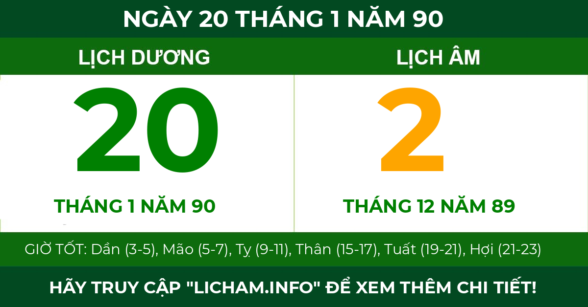 lịch âm ngày 20 tháng 1 năm 90