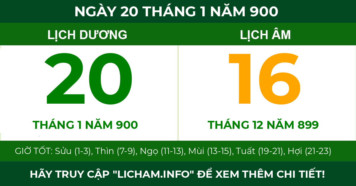 lịch âm ngày 20 tháng 1 năm 900