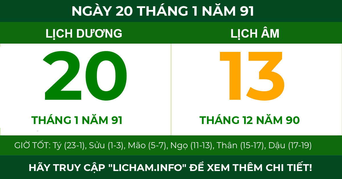 lịch âm ngày 20 tháng 1 năm 91