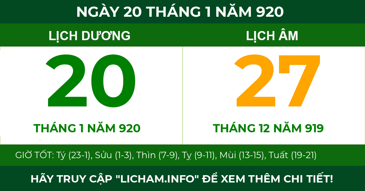 lịch âm ngày 20 tháng 1 năm 920
