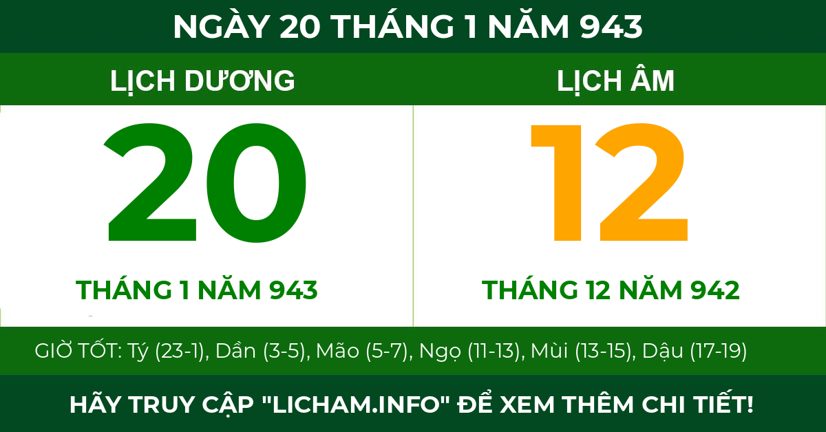 lịch âm ngày 20 tháng 1 năm 943