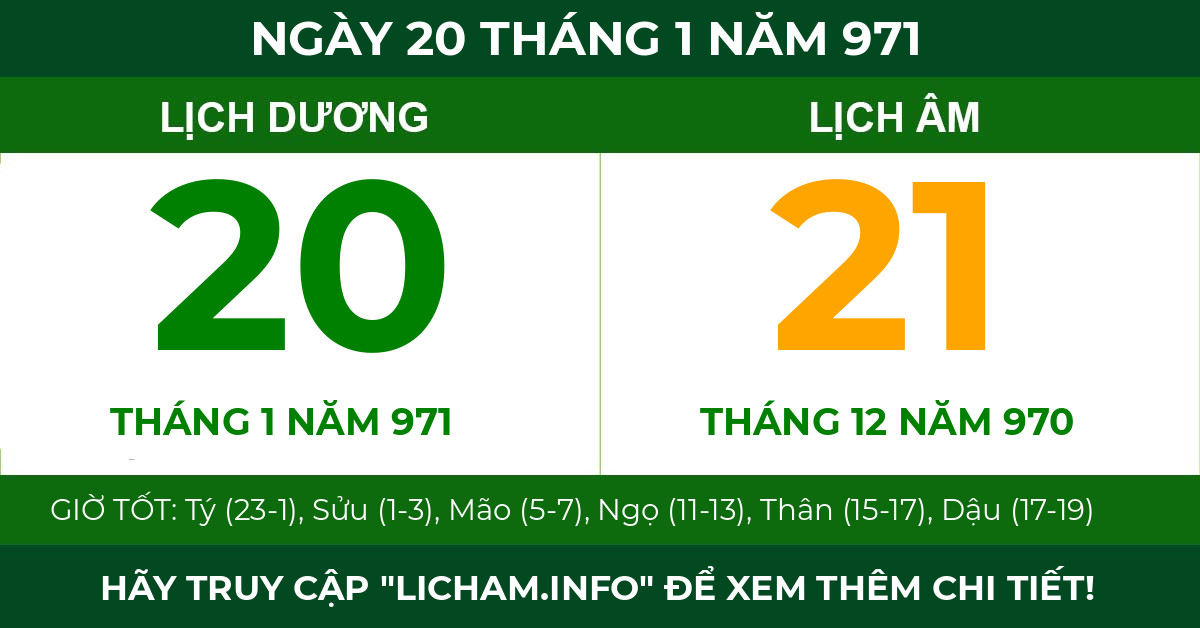 lịch âm ngày 20 tháng 1 năm 971