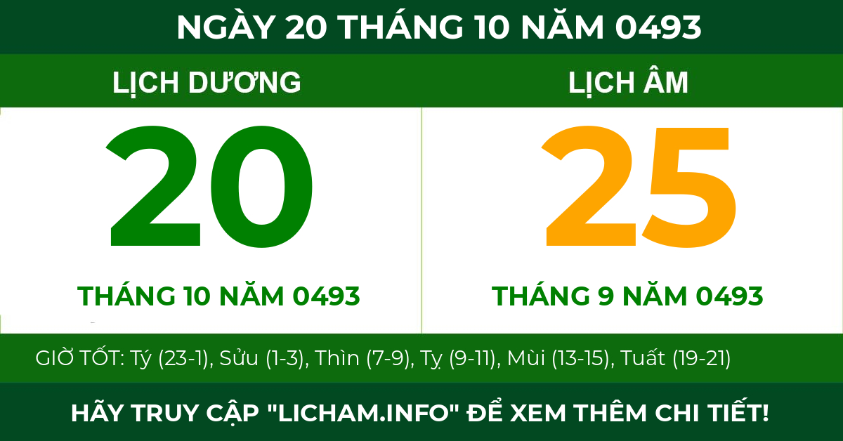 lịch âm ngày 20 tháng 10 năm 0493