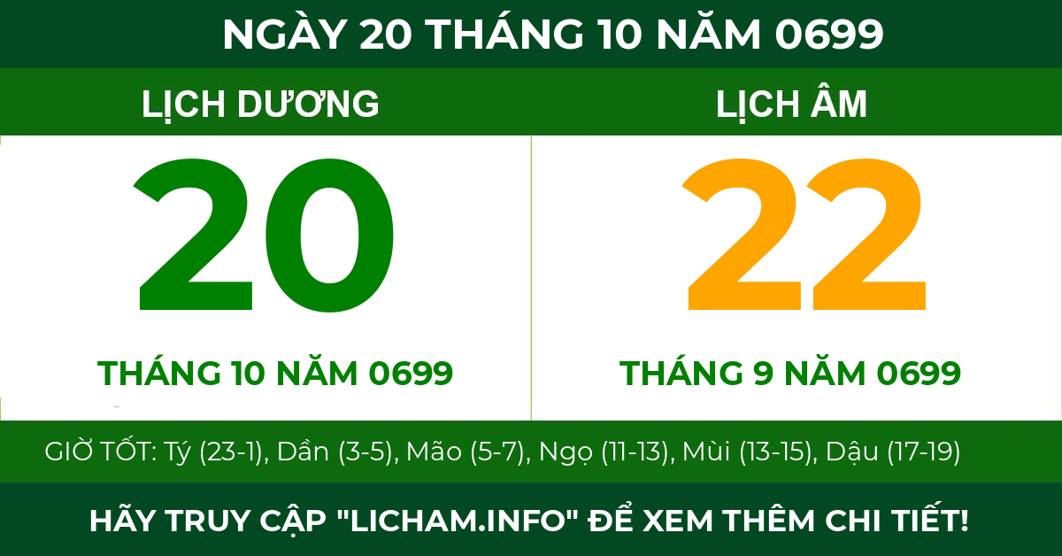 lịch âm ngày 20 tháng 10 năm 0699