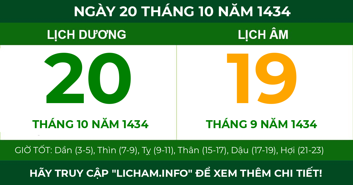 lịch âm ngày 20 tháng 10 năm 1434