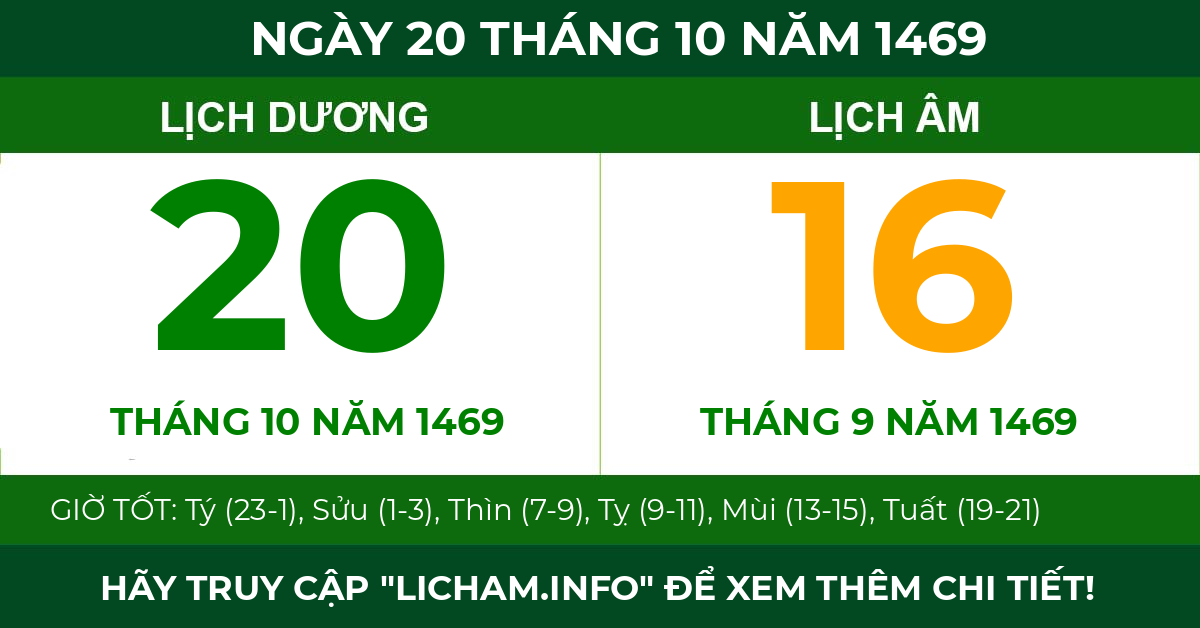 lịch âm ngày 20 tháng 10 năm 1469