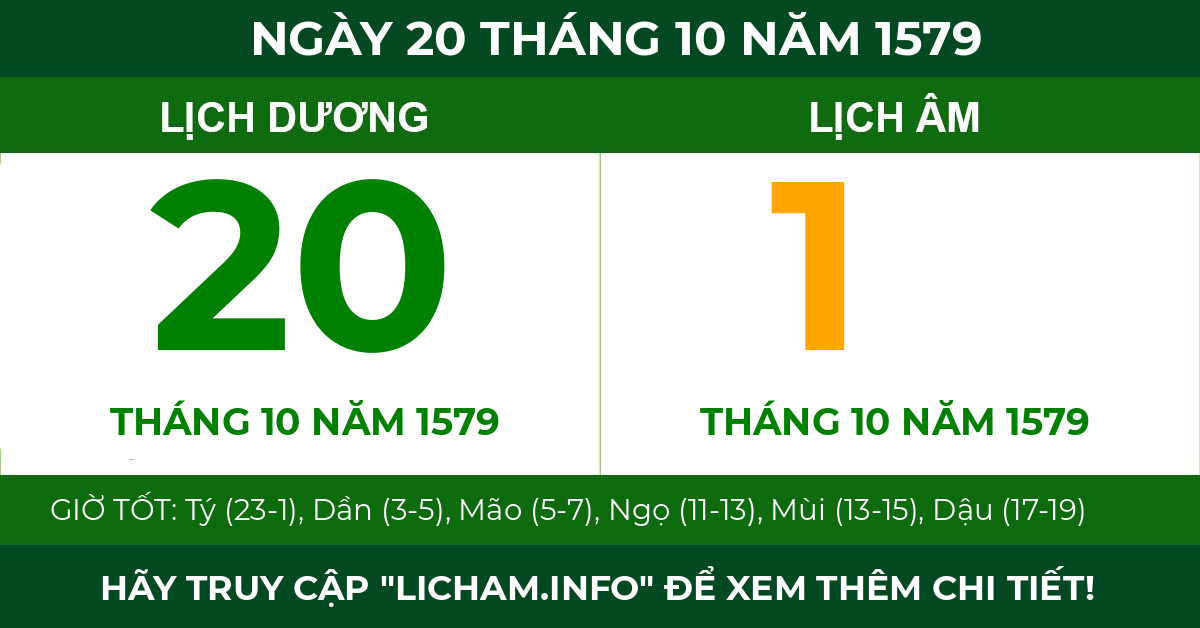 lịch âm ngày 20 tháng 10 năm 1579