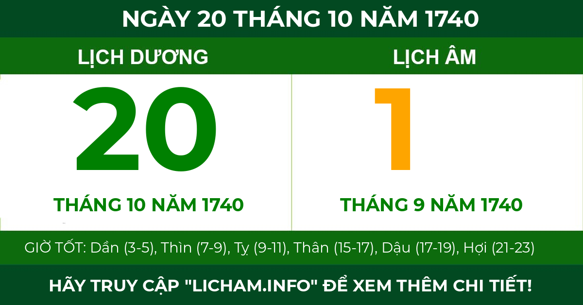 lịch âm ngày 20 tháng 10 năm 1740