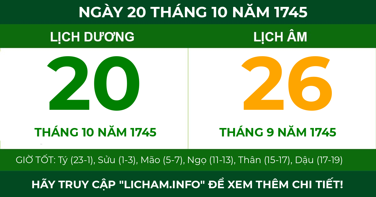 lịch âm ngày 20 tháng 10 năm 1745