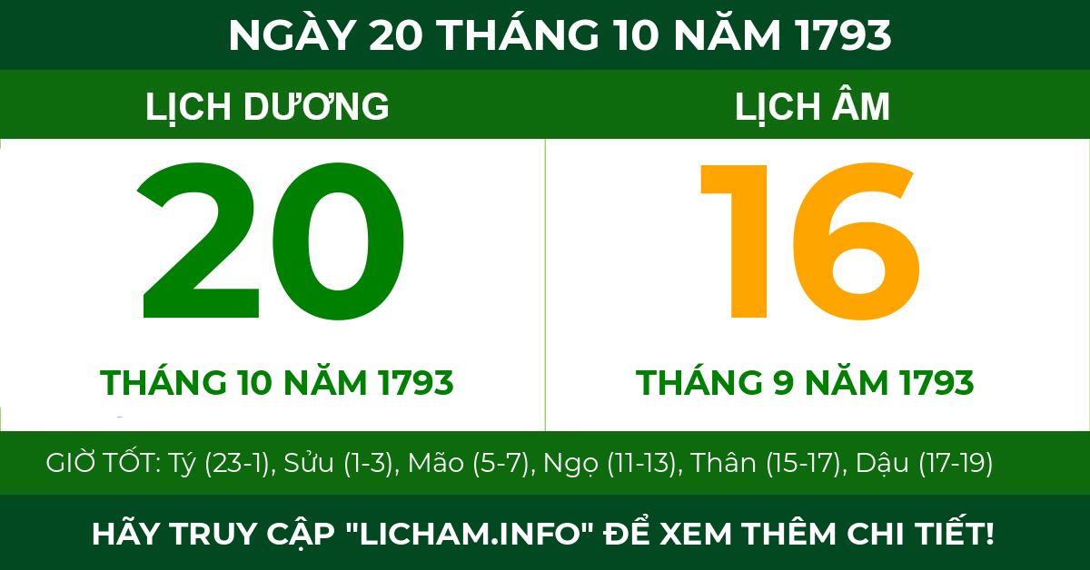 lịch âm ngày 20 tháng 10 năm 1793
