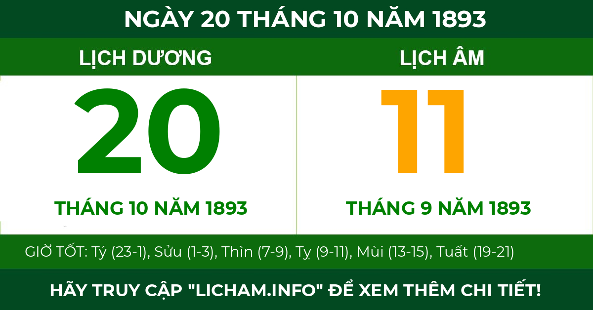 lịch âm ngày 20 tháng 10 năm 1893