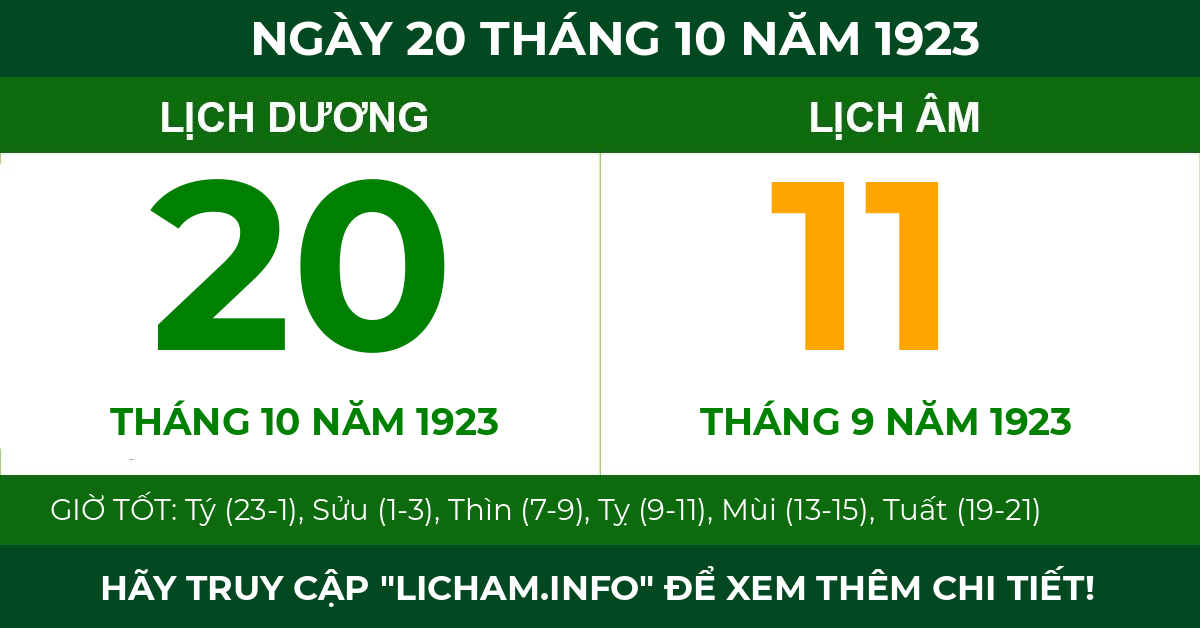 lịch âm ngày 20 tháng 10 năm 1923