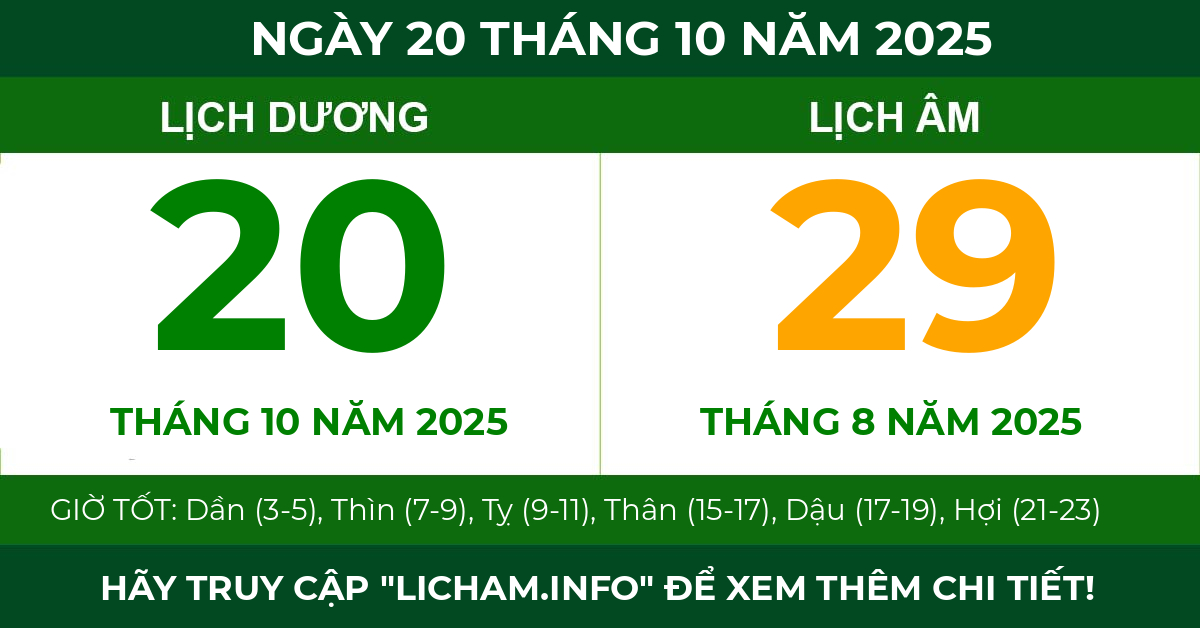 lịch âm ngày 20 tháng 10 năm 2025