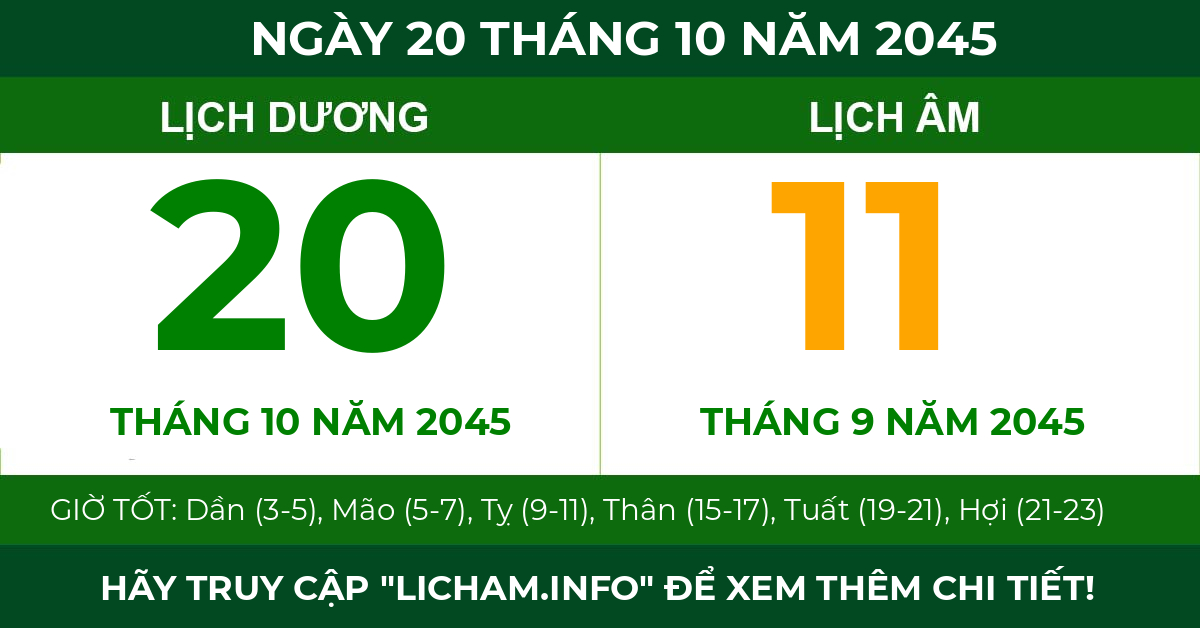 lịch âm ngày 20 tháng 10 năm 2045
