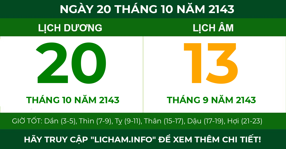 lịch âm ngày 20 tháng 10 năm 2143
