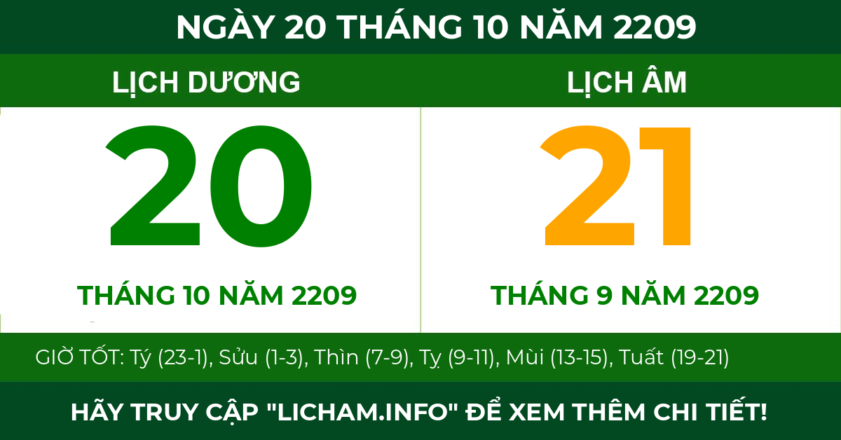 lịch âm ngày 20 tháng 10 năm 2209