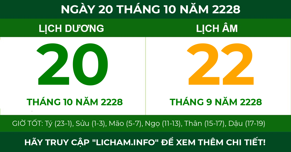 lịch âm ngày 20 tháng 10 năm 2228