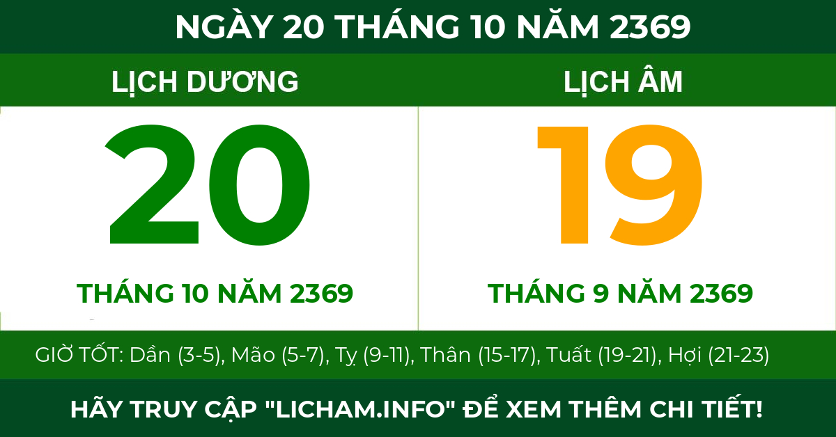 lịch âm ngày 20 tháng 10 năm 2369