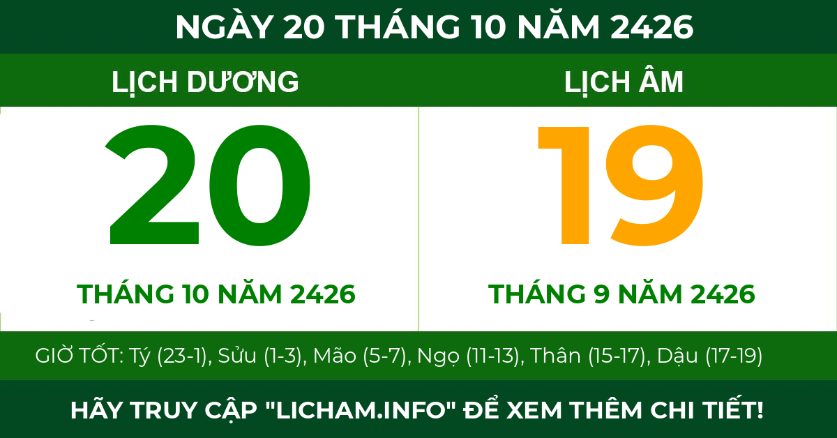 lịch âm ngày 20 tháng 10 năm 2426