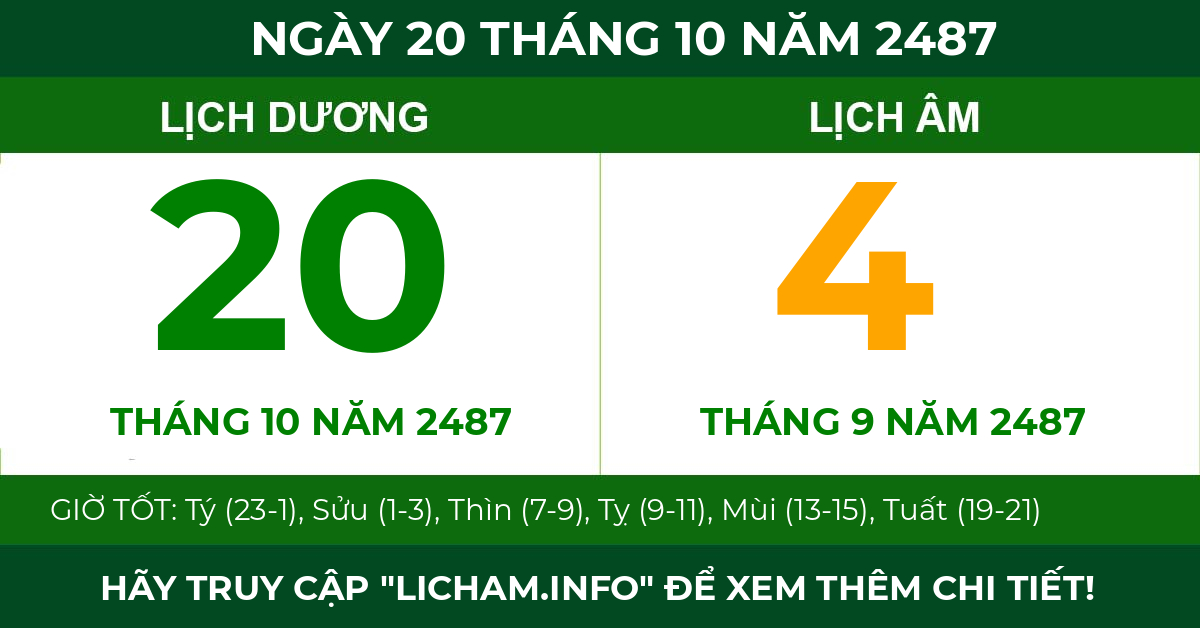 lịch âm ngày 20 tháng 10 năm 2487