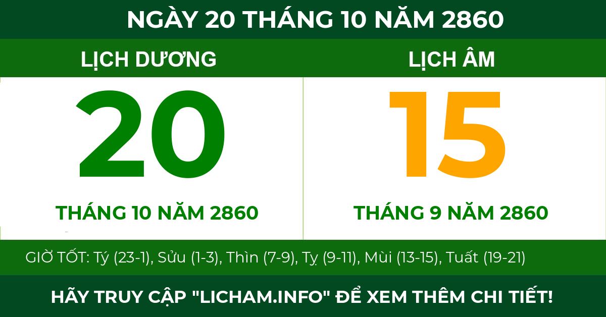 lịch âm ngày 20 tháng 10 năm 2860