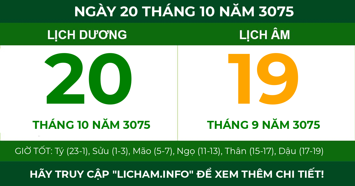 lịch âm ngày 20 tháng 10 năm 3075
