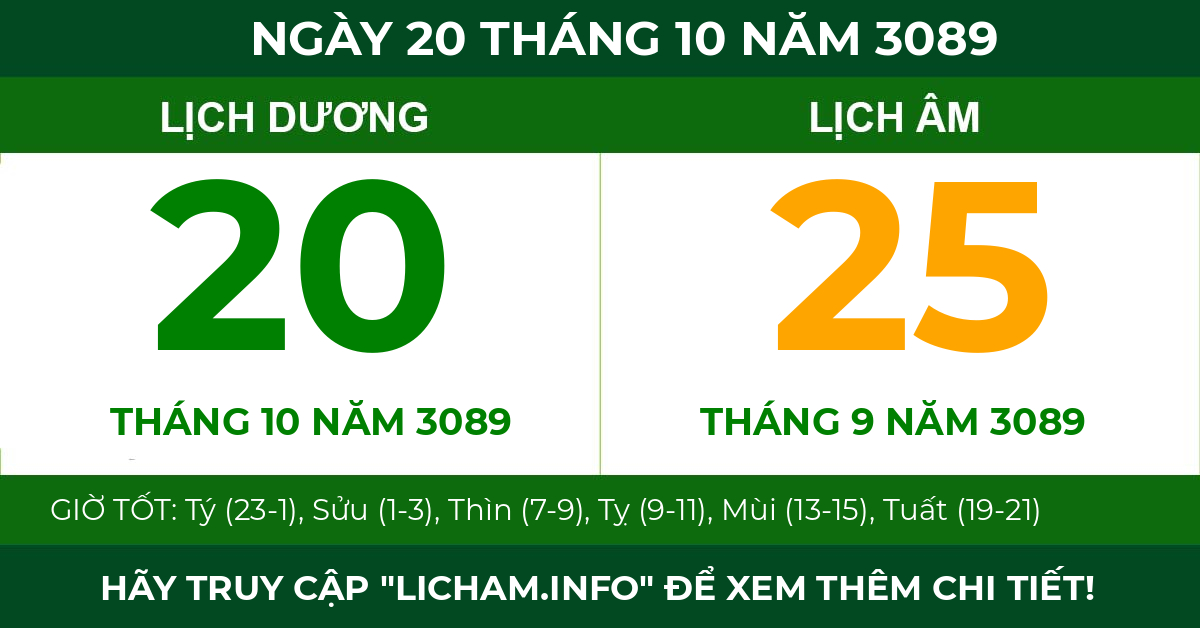 lịch âm ngày 20 tháng 10 năm 3089