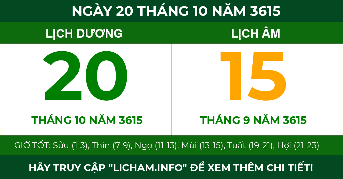 lịch âm ngày 20 tháng 10 năm 3615