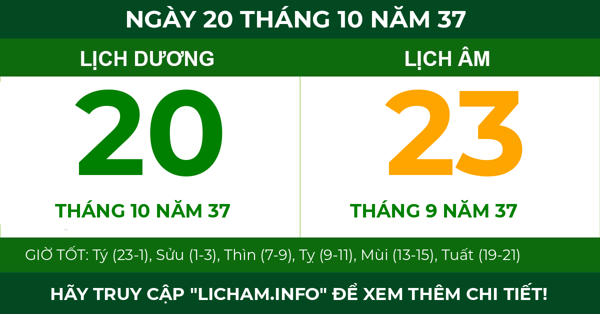 lịch âm ngày 20 tháng 10 năm 37