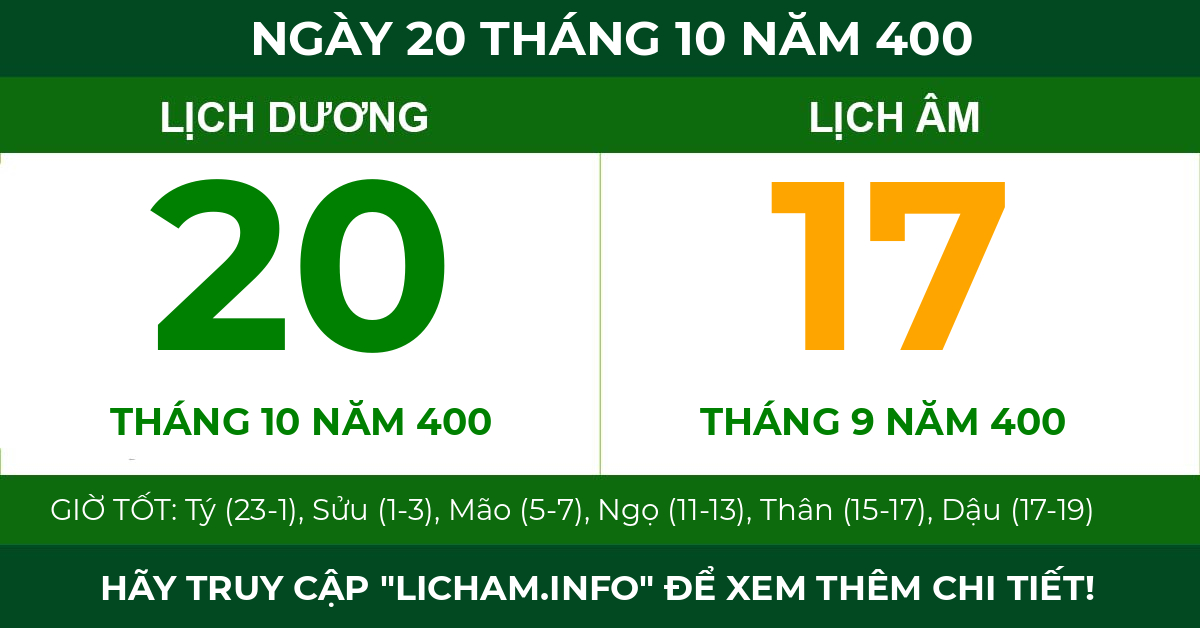 lịch âm ngày 20 tháng 10 năm 400