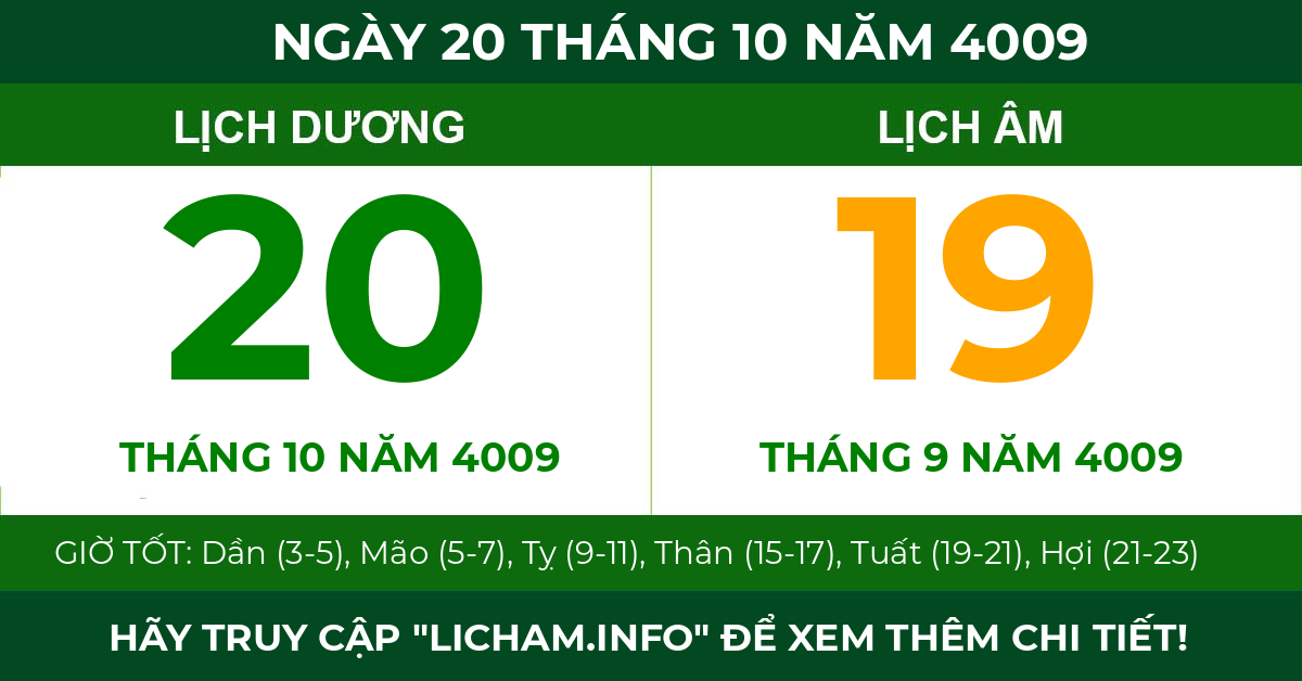 lịch âm ngày 20 tháng 10 năm 4009