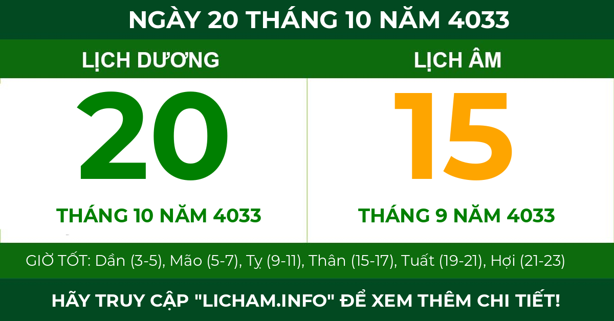 lịch âm ngày 20 tháng 10 năm 4033