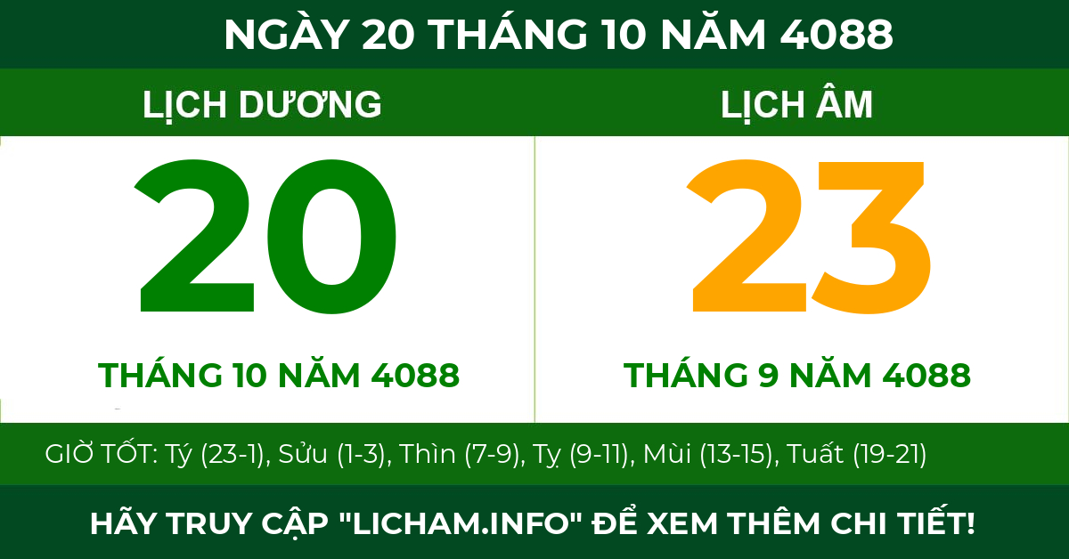 lịch âm ngày 20 tháng 10 năm 4088