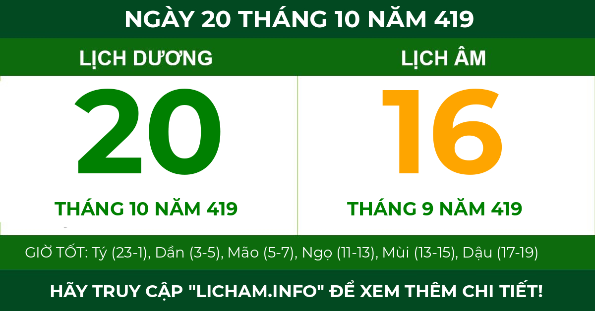lịch âm ngày 20 tháng 10 năm 419