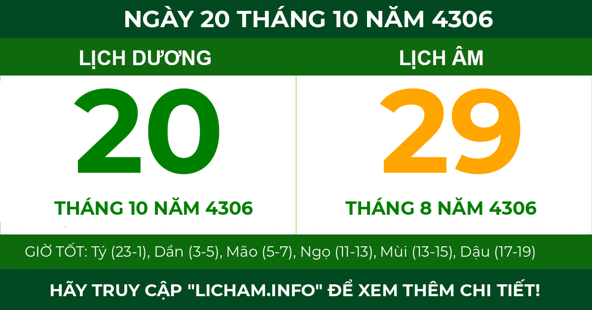 lịch âm ngày 20 tháng 10 năm 4306