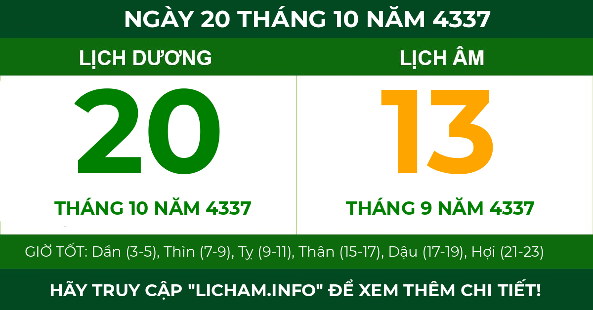 lịch âm ngày 20 tháng 10 năm 4337