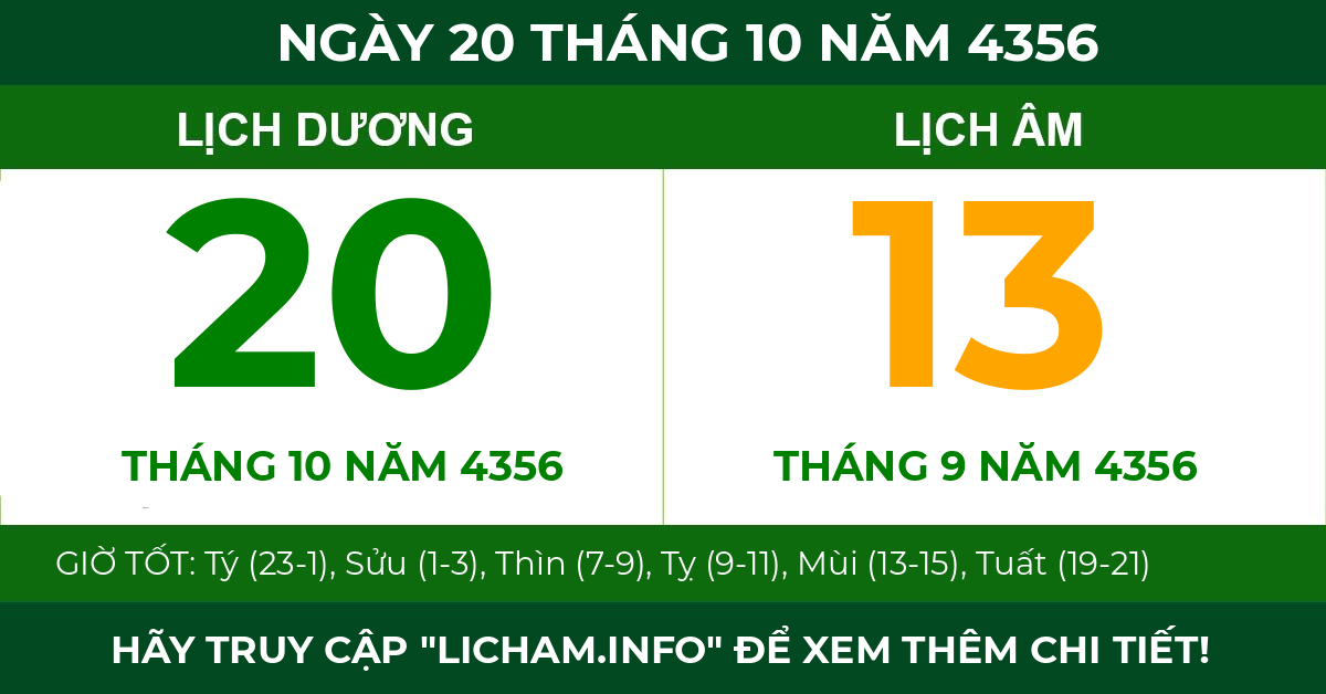 lịch âm ngày 20 tháng 10 năm 4356