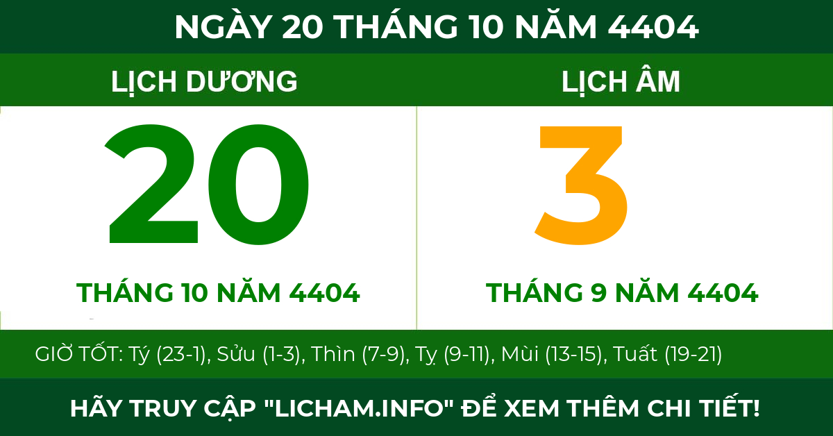 lịch âm ngày 20 tháng 10 năm 4404