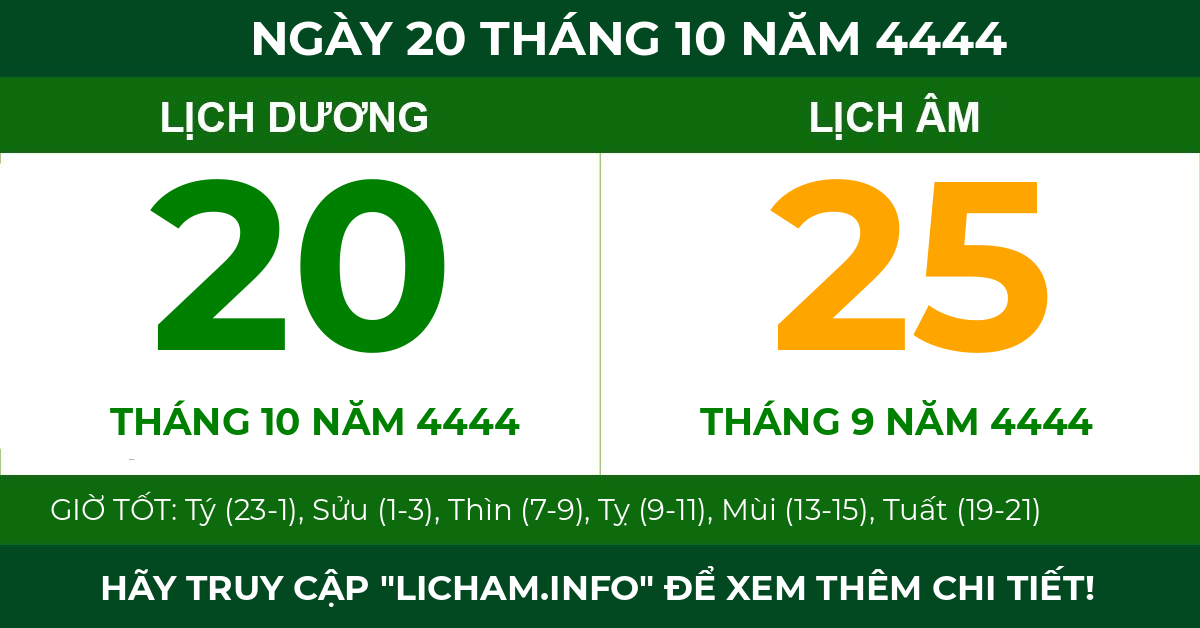 lịch âm ngày 20 tháng 10 năm 4444