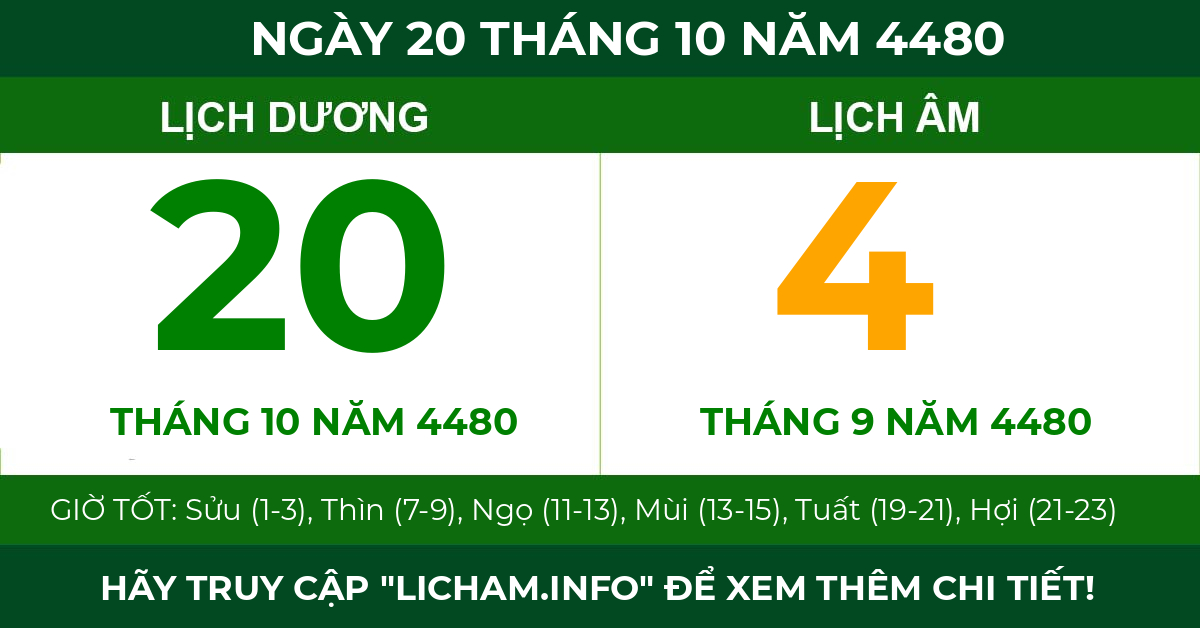 lịch âm ngày 20 tháng 10 năm 4480