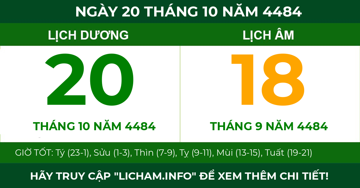 lịch âm ngày 20 tháng 10 năm 4484