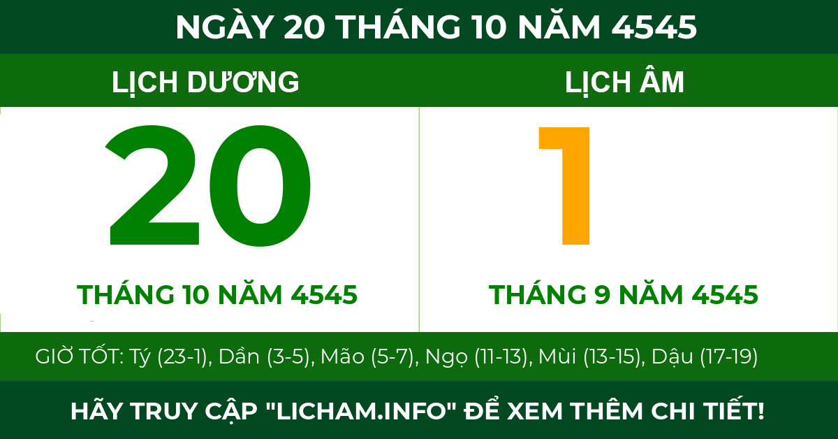 lịch âm ngày 20 tháng 10 năm 4545