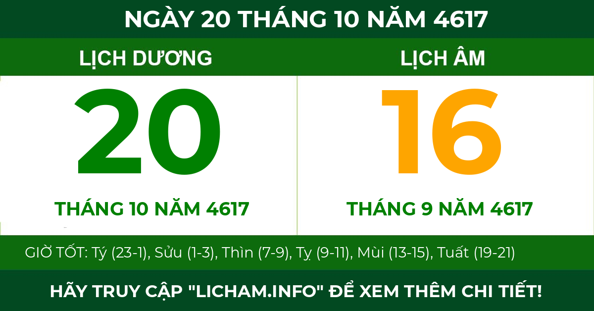 lịch âm ngày 20 tháng 10 năm 4617