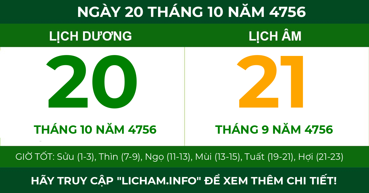 lịch âm ngày 20 tháng 10 năm 4756