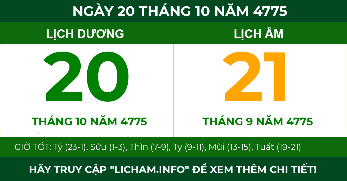 lịch âm ngày 20 tháng 10 năm 4775