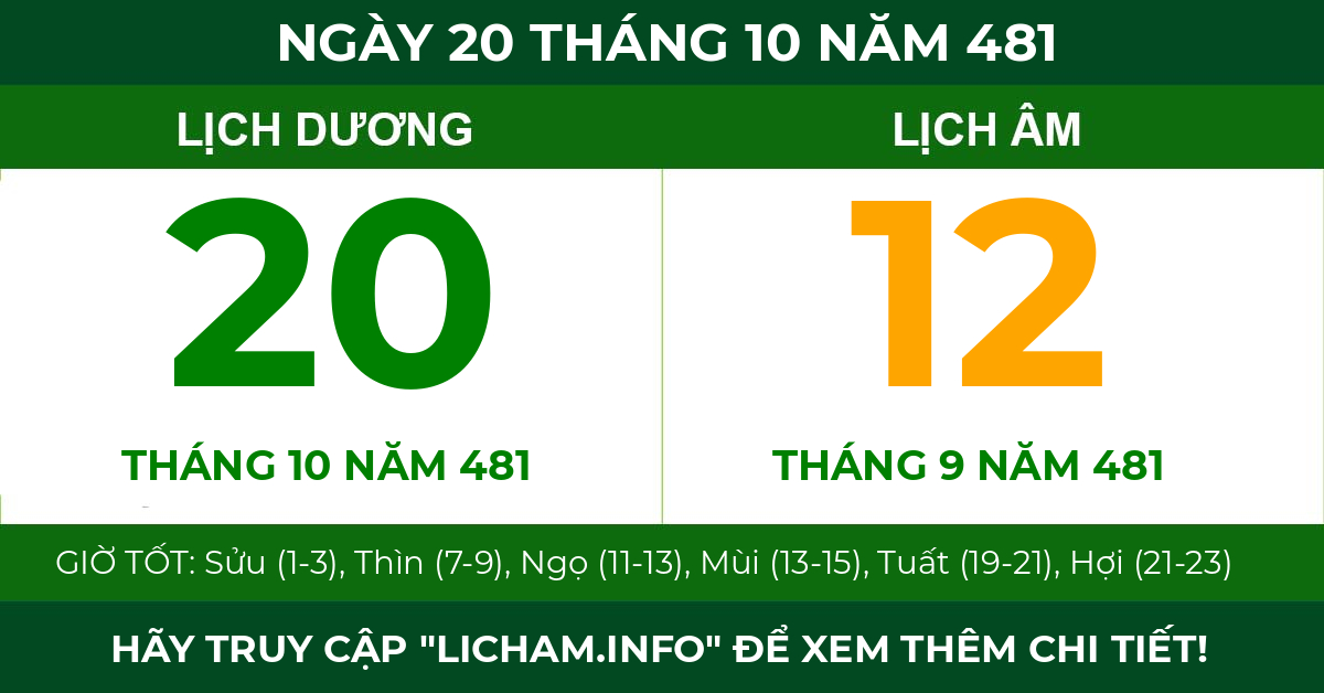 lịch âm ngày 20 tháng 10 năm 481
