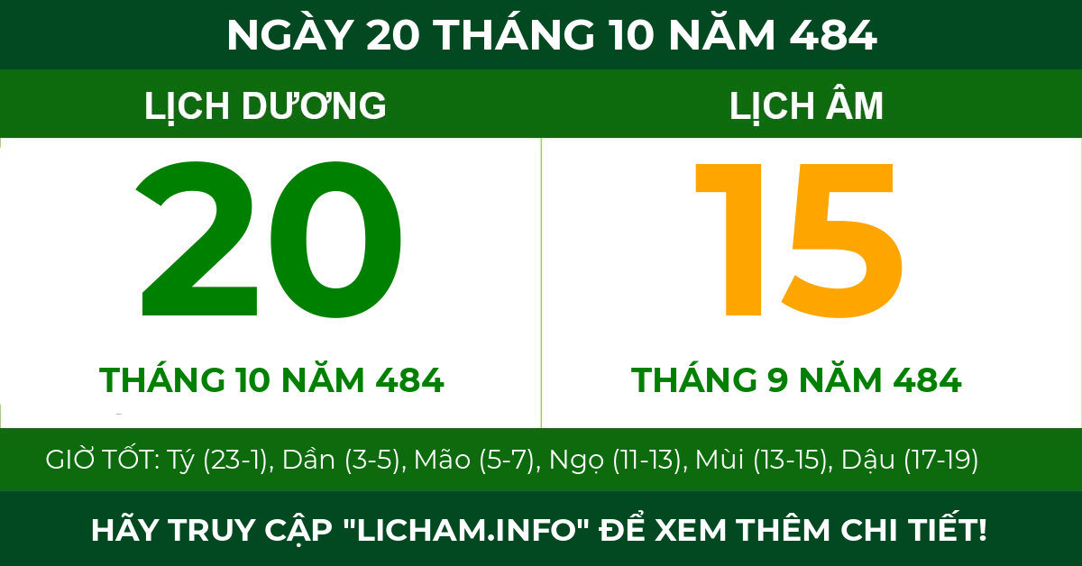 lịch âm ngày 20 tháng 10 năm 484