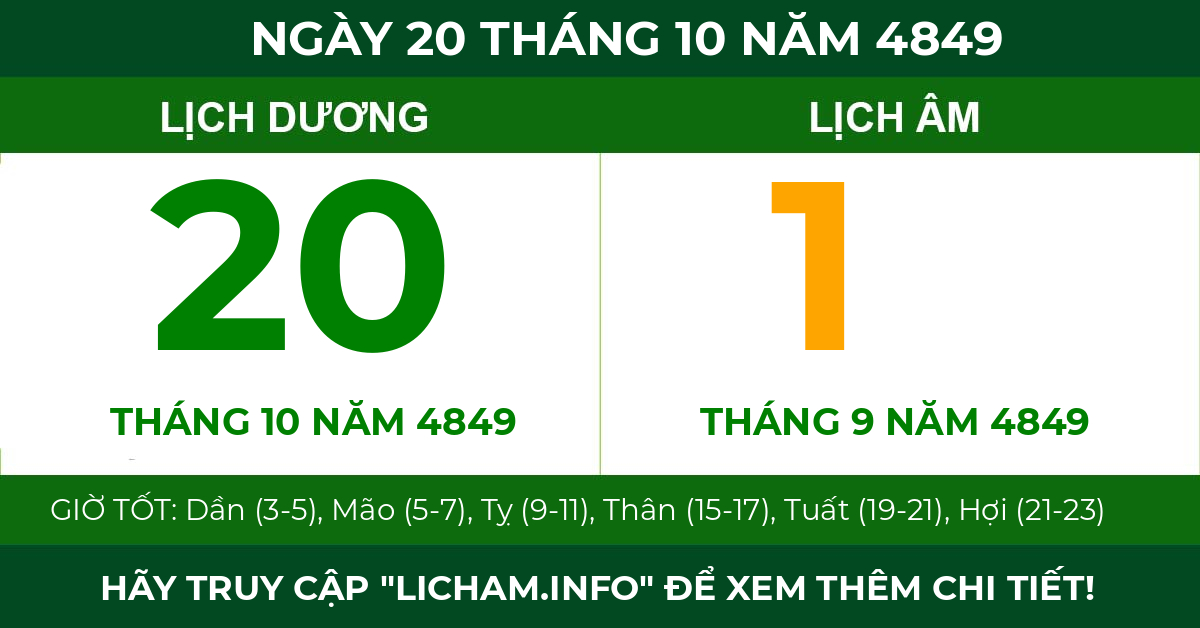 lịch âm ngày 20 tháng 10 năm 4849